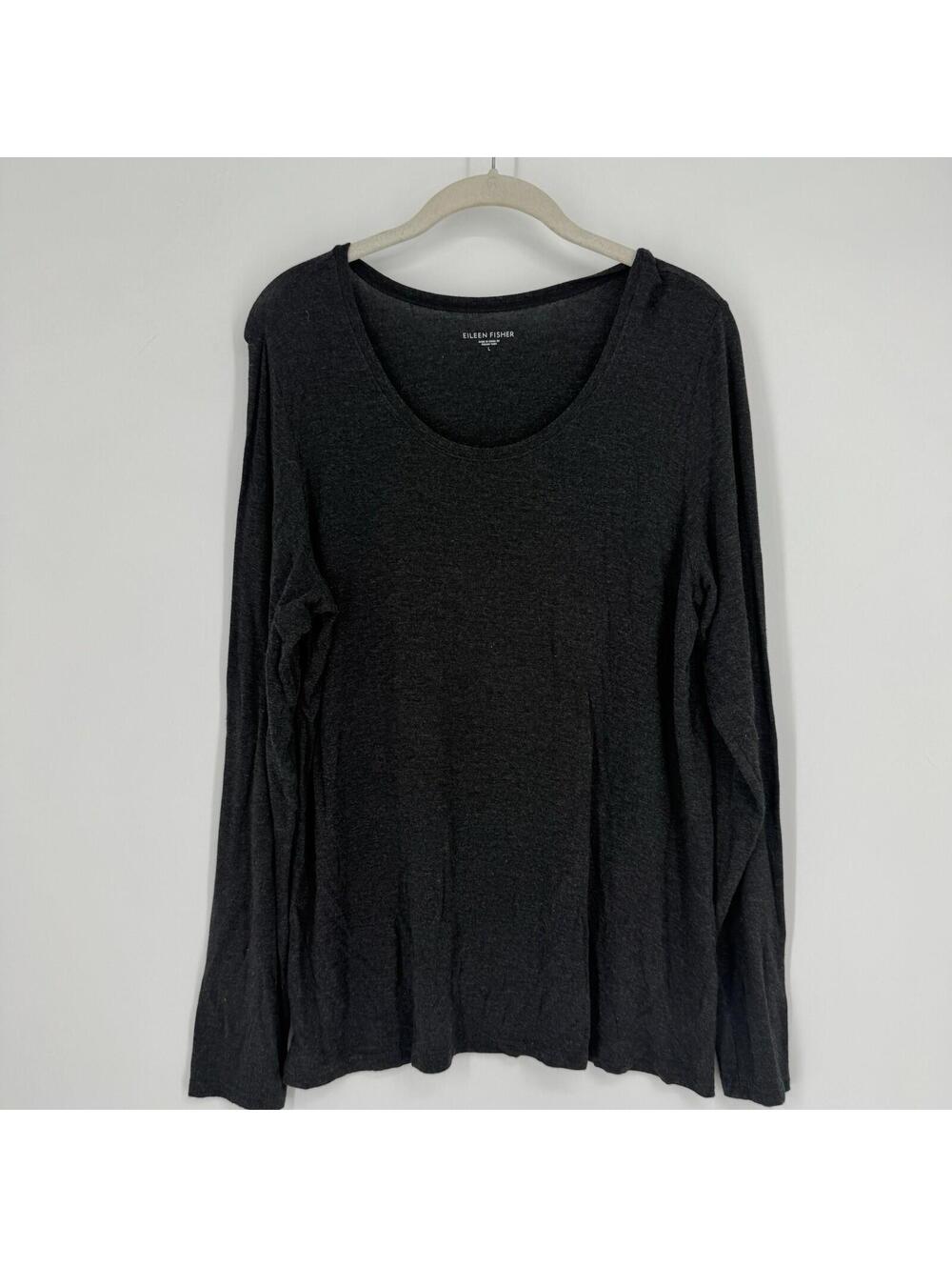 Eileen Fisher Shirt top large L dark gray stretch long sleeve minimalist office